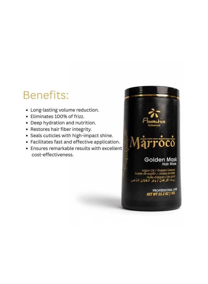 Floractive MARROCO Golden Plus Mask 1Kg – Deep Hydration and Frizz Control Treatment - Image 3